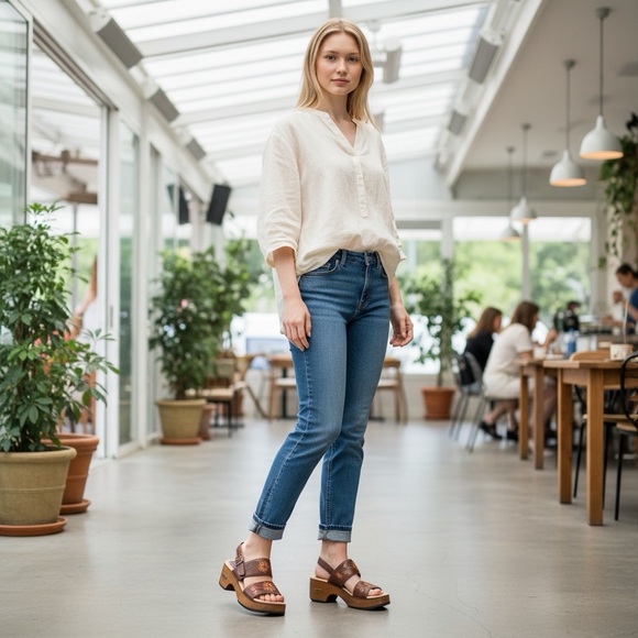 Candie's Shoes - Vintage Candie’s Brown Leather Wooden Platform Sandals Shoes size 8 90’s Y2K